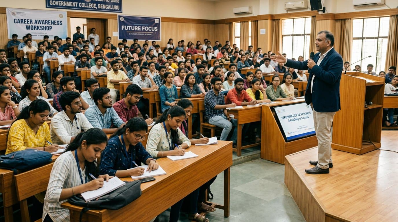 A speaker addressing students at a career workshop