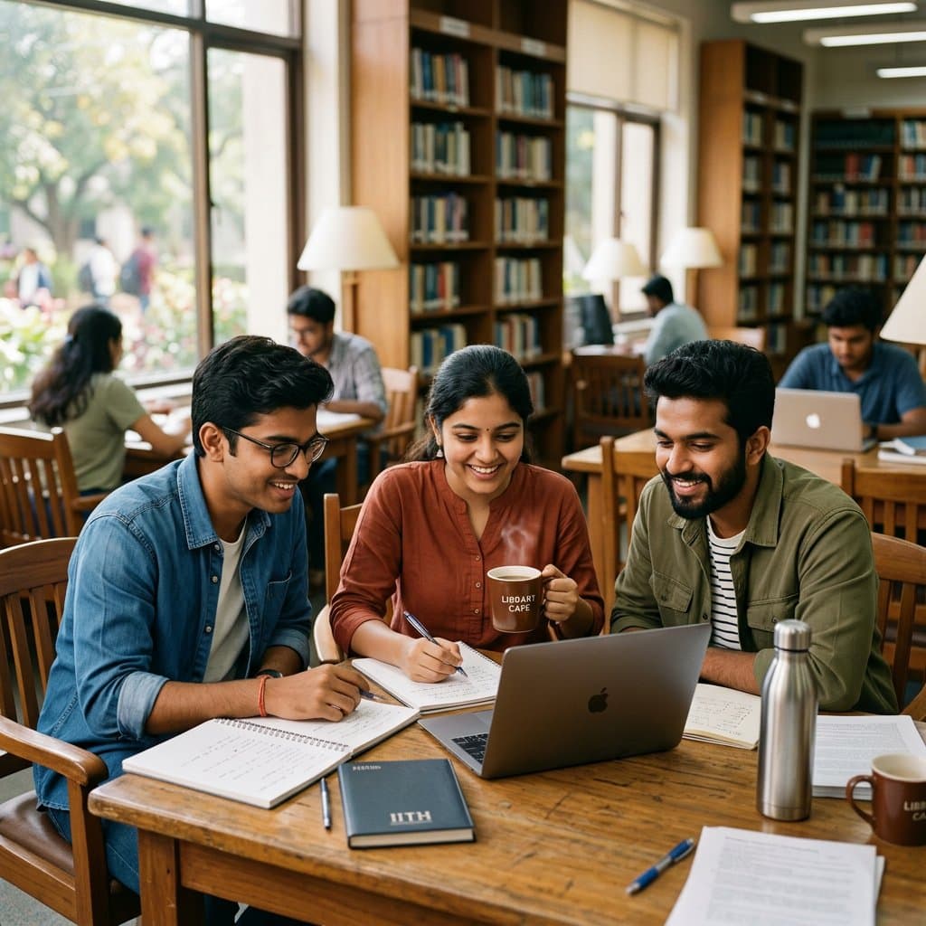 Three students collaborating on a project around a laptop