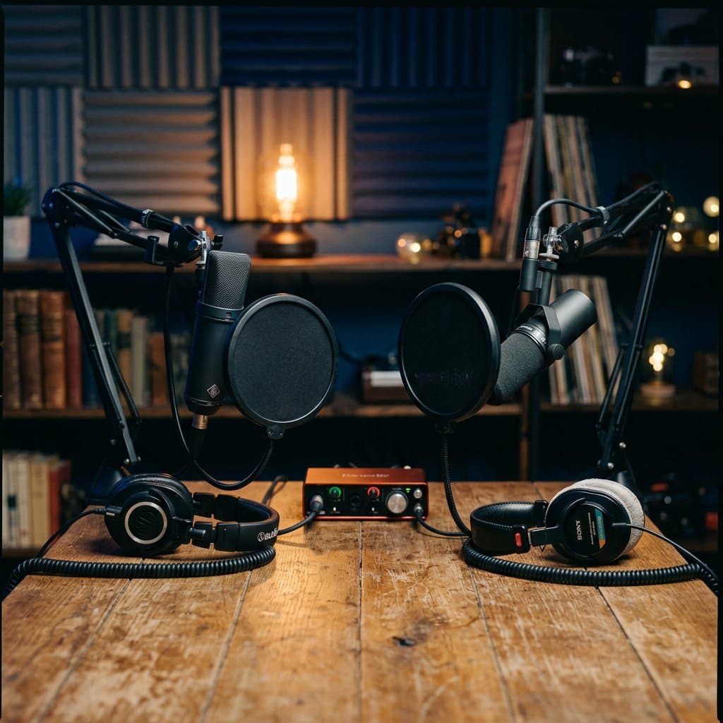 Two microphones set up for a TSC podcast recording