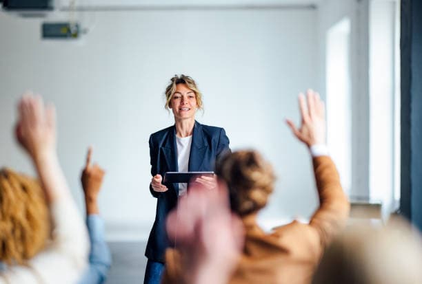 A confident student presenting to an audience