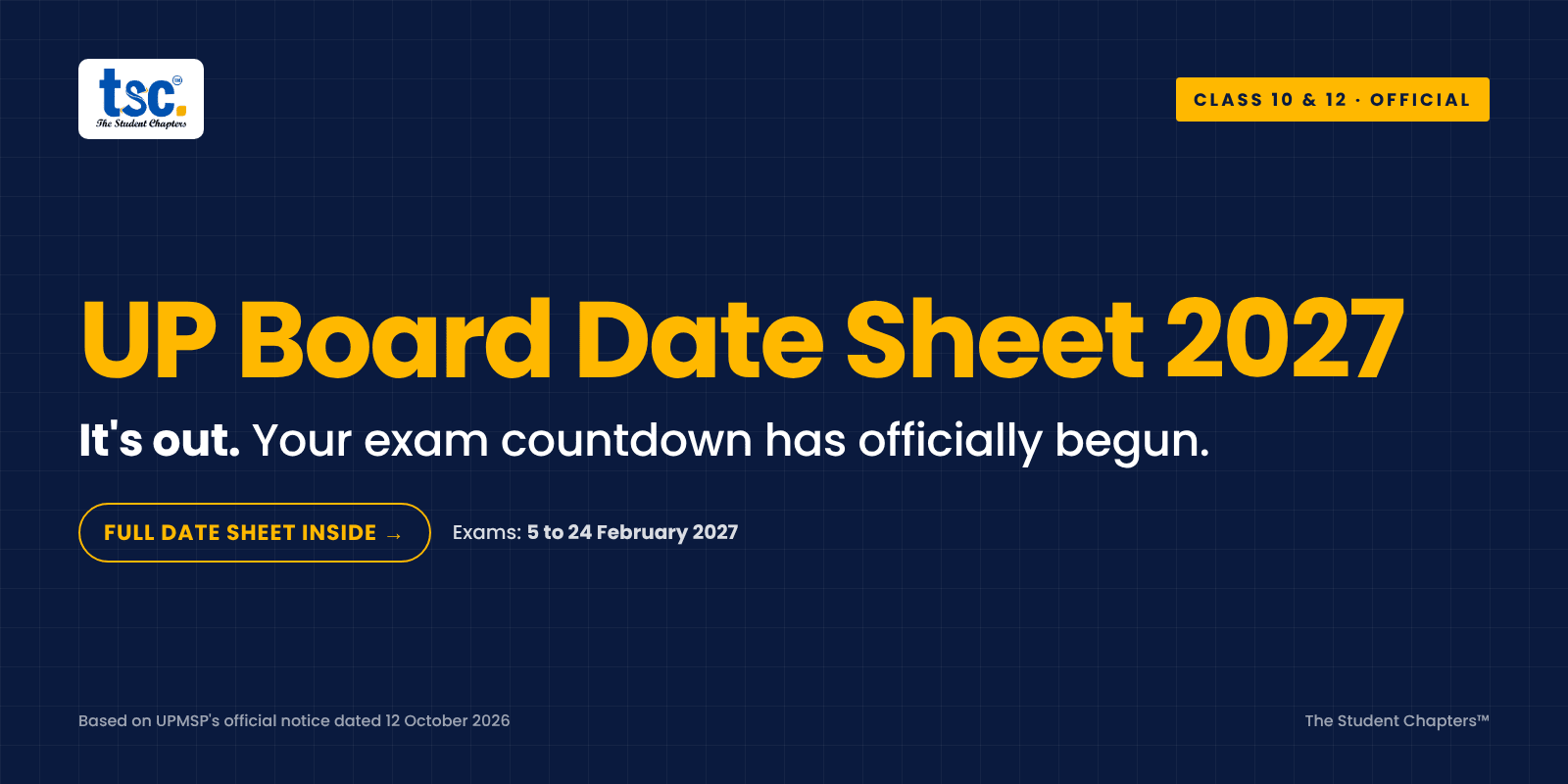 UP Board Date Sheet 2027 Out: Exams From February 5