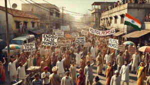 DALL·E 2025-08-08 22.50.50 - A realistic, natural-looking political protest scene in India, with a diverse group of ordinary citizens—young and old, men and women—holding handmade