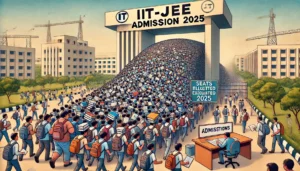 DALL·E 2025-09-01 23.39.24 - A conceptual illustration showing a large number of engineering aspirants rushing into an IIT campus, symbolizing the IIT-JEE 2025 admissions surge. T